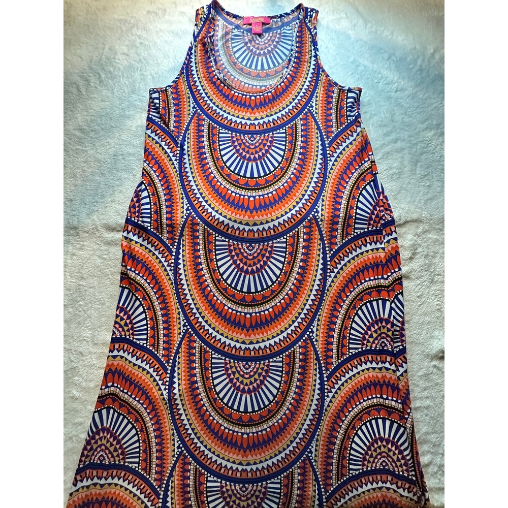 Catherine Catherine Malandrino XL Orange Blue Geometric Medallion Maxi Dress - 7